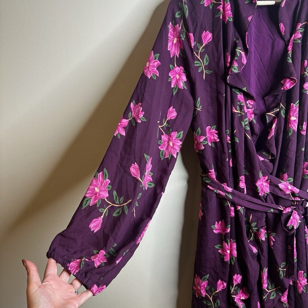 Draper James RSVP Purple Spring Floral Ruffle Long Sleeve Wrap Dress XL Feminine - Picture 3 of 3